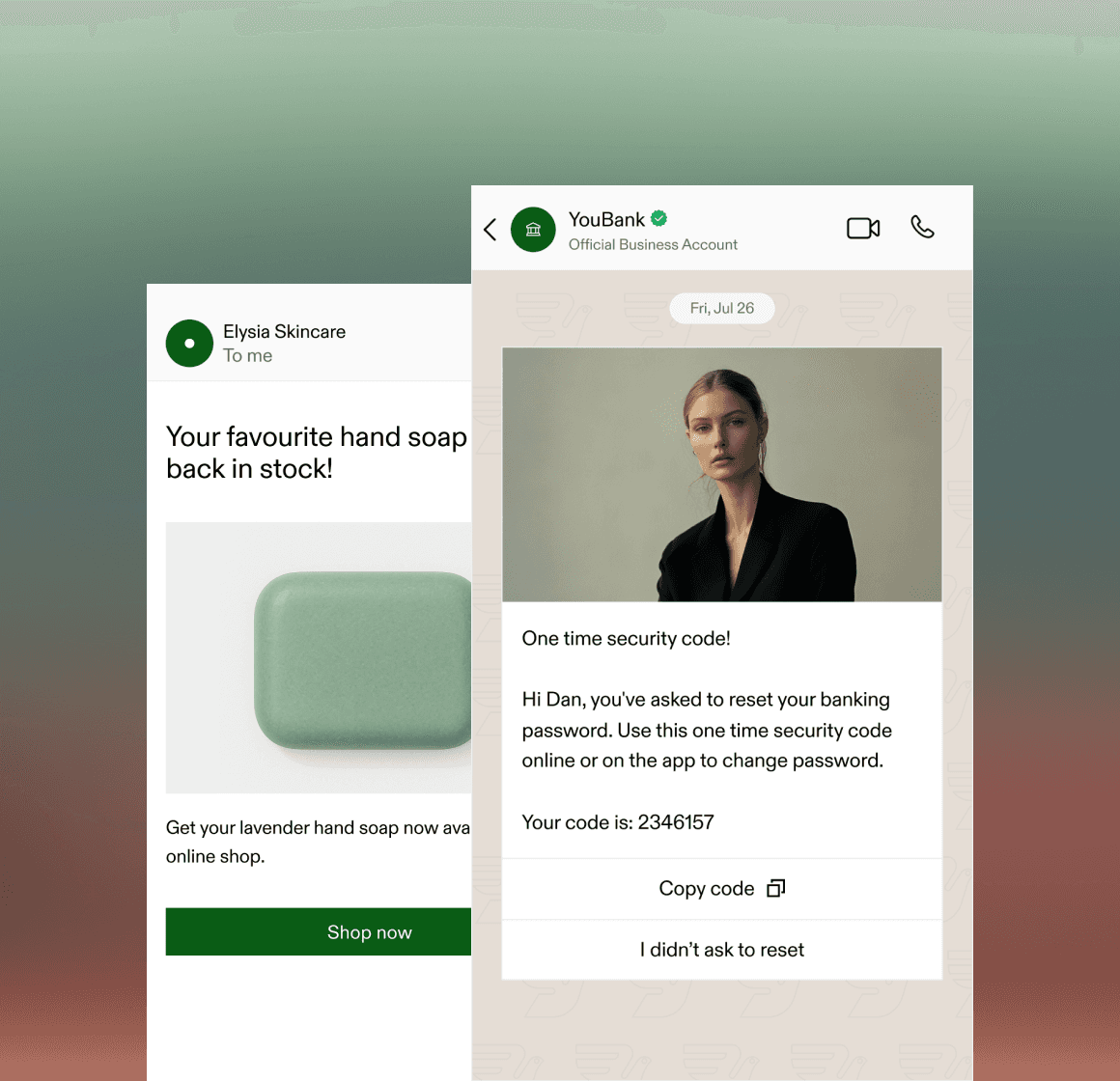 Series of marketing communications, including an email and a mobile notification, exemplifying omnichannel marketing strategies with elements such as SMS, WhatsApp, and online ads for a seamless customer experience.