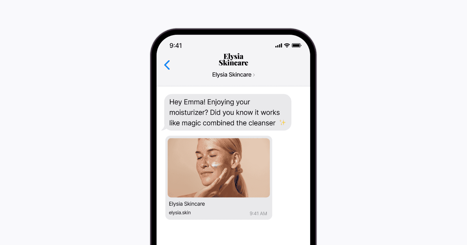 Text conversation about skincare.